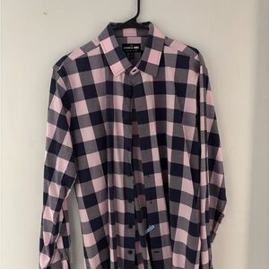Express Navy and Pink Plaid Men's Shirt